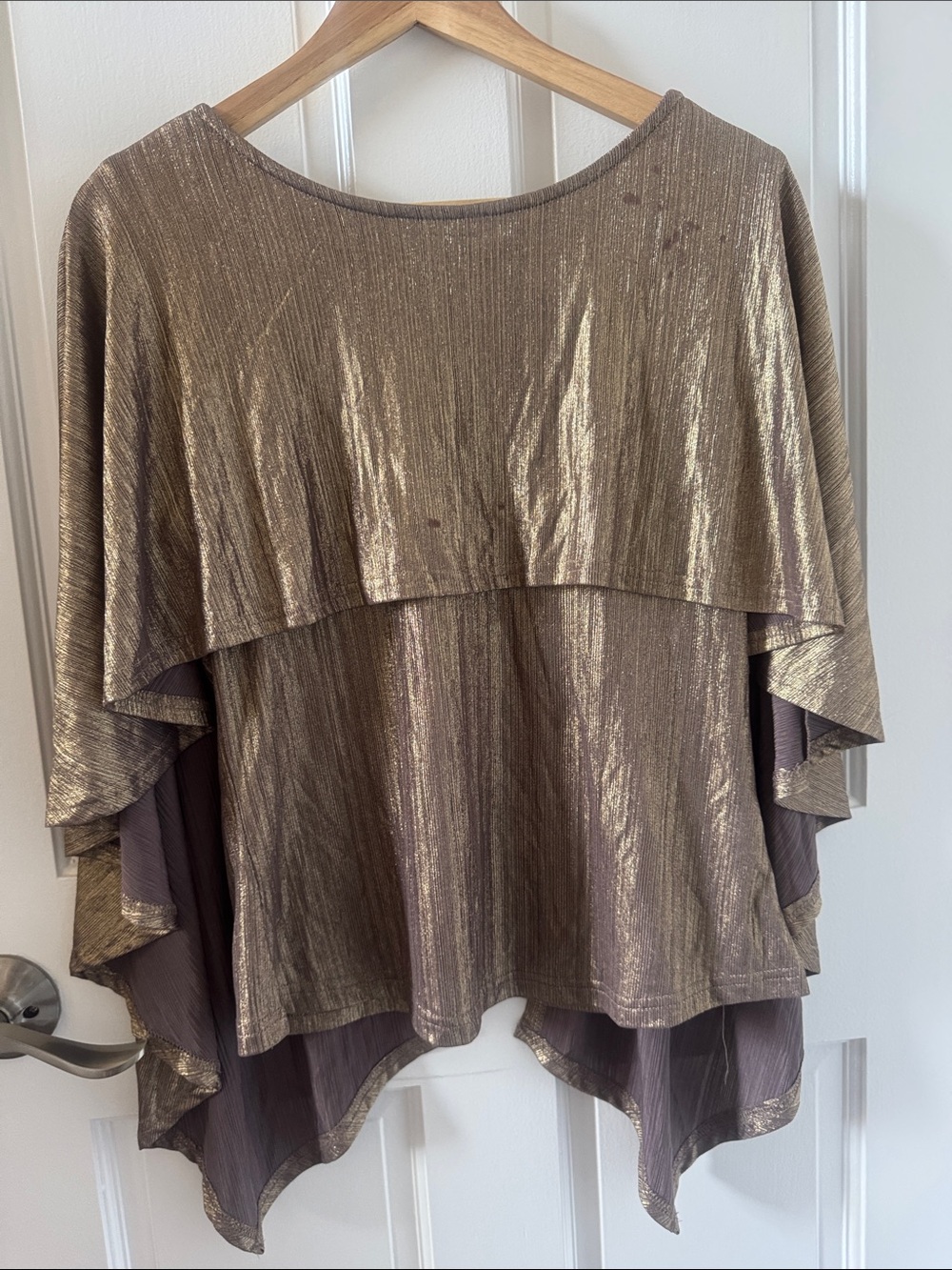 Grace Karin Metallic Gold Layered Poncho Top